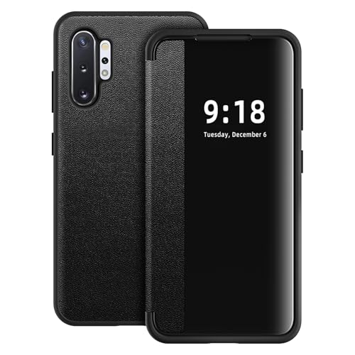 Handyhülle für Samsung Galaxy Note 10 Plus Hülle S View Flip Case Transluzente Flip Handy Tasche Case Weich Silikon Bumper 360 Grad Kratzfest Stoßfest Schutzhülle für Samsung Note 10 Plus (Schwarz)