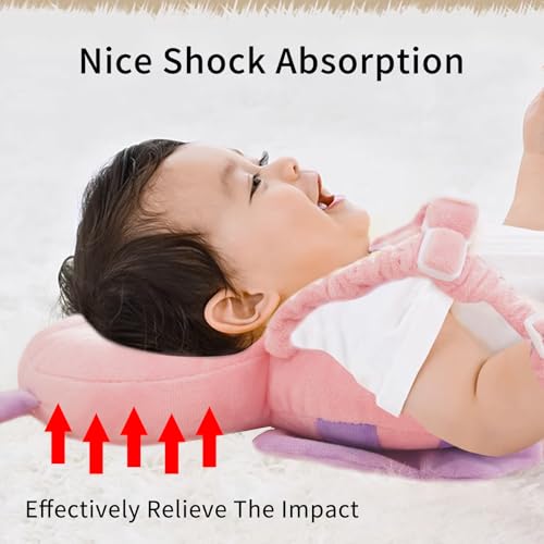 Image of Baby Head Protector Backpack, Toddler Padded Carrier With Elasticated Wear (Pink Butterfly)