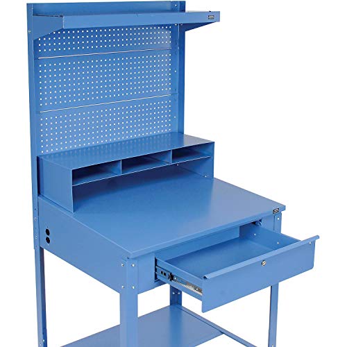 Global-Industrial-Shop-Desk-wPigeonhole-Compartments-Pegboard-Riser-wShelf-34-12W-x-30D-x38-to-42-12H-Bue