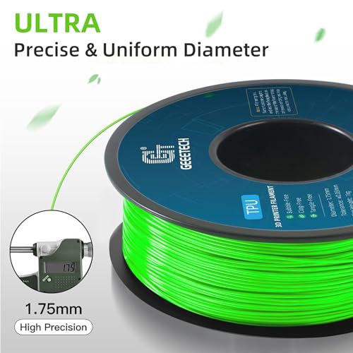 Image of Geeetech TPU Filament 1.75mm - 95A Flexible 3D Printer Filament with High Elasticity, 1KG (2.2lbs) Spool, Dimensional Accuracy ±0.03mm, Fits Most FDM Printers, Green