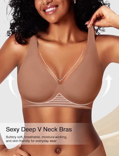 Image of Deep V Wireless Jelly Bras for Women Push Up Bralette Seamless No Underwire Support T-Shirt Comfort Plunge Full Coverage