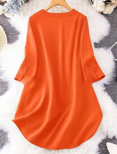 Image of Gufrina Women's Rayon Top with 3 /4th Sleeves Mandarin Collar Neck Solid Pattern A Line Style Knee-Length and Regular Fit