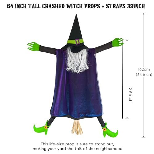 POPGIFTU 64" Large Crashing Witch into Tree Halloween Outdoor Decoration – Funny Flying Witch Yard Prop for Porch, Garden & Lawn, Weather-Resistant Halloween Decor2
