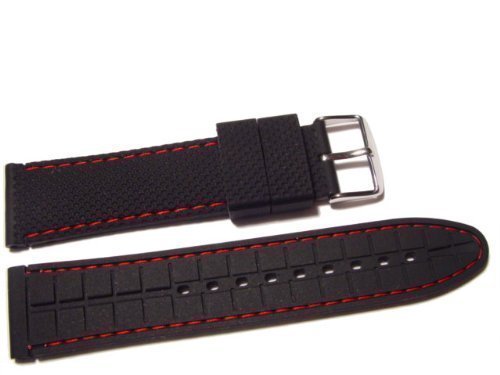 VK von Buran01.com Uhrenarmband-Uhrband Silikon schwarz mit rote Naht 16mm Cover
