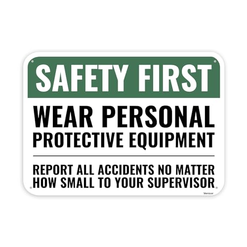 Image of 1PC Safety Sign, 14 x 10 Inches - Aluminum - Safety Decorations Posters For Workplace - Wear Personal Protective Equipment
