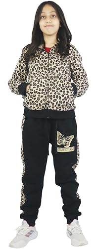 Bahob® 1 & 3 Pack Girls Tracksuits Set Top And Bottoms Fleece Zipper Hoodie Contrast Panel Butterfly Print Girl's Sportswear Set Tracksuits Activewear Set 3-14 Years