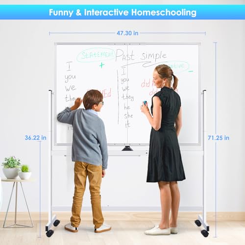maxtek Rolling Whiteboard, 48x36 Large Magnetic White Board with Stands, Big Double-Sided White Board Dry Erase on Wheels for Homeschool, Home Office, Office, School (Silver, 48 x 36) - Image 5