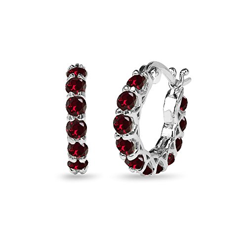 B. Brilliant Sterling Silver Small Round Huggie 18Mm Synthetic Ruby Hoop Earrings For Women cover