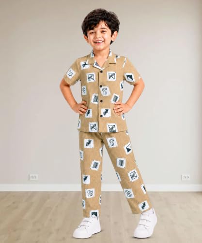 Image of 3BROS Unisex Pure Cotton Short Sleeve Kids Night Dress for Boys & Girls Nightwear /Sleepsuit /Sleepwear /Loungewear Night Suit for Boys and Girls Top and Pyjama Combo Set