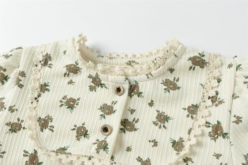 Image of Mud Kingdom Girls Long Sleeve T-Shirts Crew Neck Tee Pullover Floral Button Retro Casual Tops