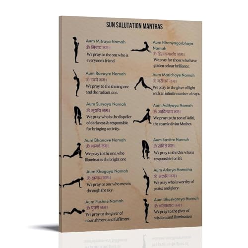 Impression sur toile Sun Salutation Mantras pour tableaux muraux salon