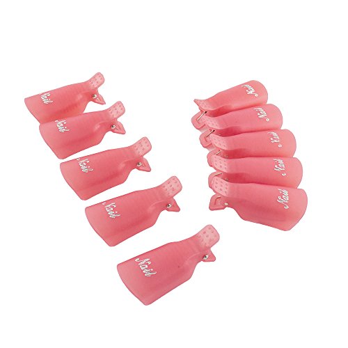 Gospire 10 Pcs Plastic Nail Clip Nail Art Gel Polish Remover Soak Off Cleaner Cap Clip (pink)
