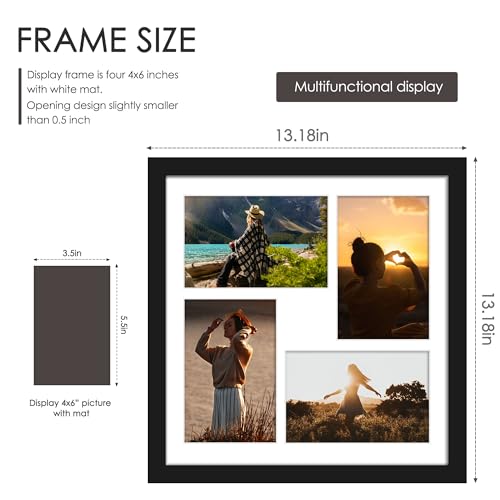 Image of DUENPY 12x12 Picture Frame, 4x6 Collage Picture Frame, Displays Four 4x6 inch Photos, or 12x12 (Without Mat) Available for Wall Mount or Table Top Horizontal and Vertical Display, Black.
