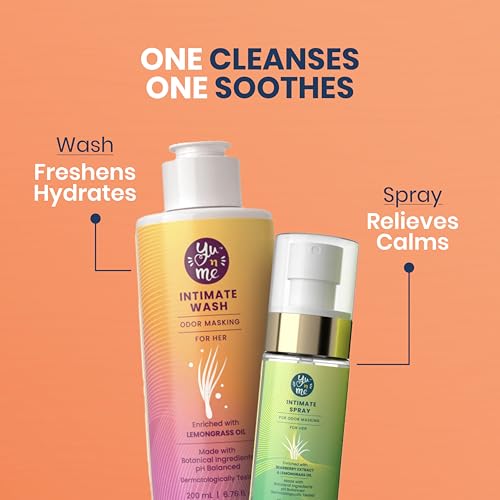 Image of Yu n Me Anti-Odor Intimate Care Combo for Women | Odor Masking Spray 60ml + Intimate Hygiene Wash 200ml | Lemongrass, Aloe & Bearberry Extracts | pH Balanced Freshness & Odor Protection | Pack of 1