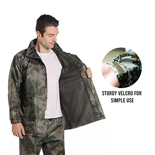 Image of Allextreme Unisex Top & Bottom Raincoat with Detachable Hood Two-Piece Rainwear Water Resistant Rainjacket Carry Pouch Two Pockets for Adult Men