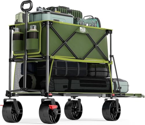TIMBER RIDGE 400L Large Capacity Folding Double Decker Wagon with Brakes, 54' Extra Long Extender Wagon Cart, 450lbs Heavy Duty Collapsible Cart, All-Terrain Big Wheels for Camping, Sports, Shopping