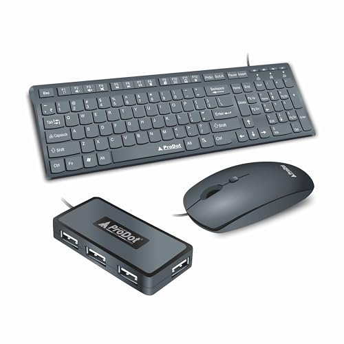 Image of ProDot High-Performance Wired Multimedia Chicklet Keyboard, Mouse & USB Hub Set for Laptop, PC, Game and Office Work (Black)