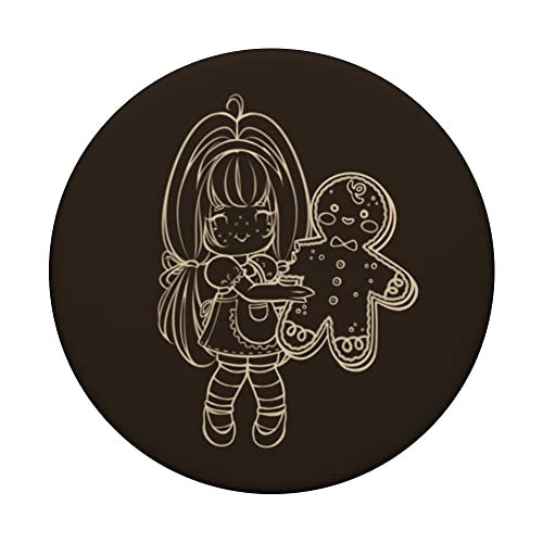 A Chibi Coquette Girl and Gingerbread Man at Christmas PopSockets Swappable PopGrip, Black - Image 3