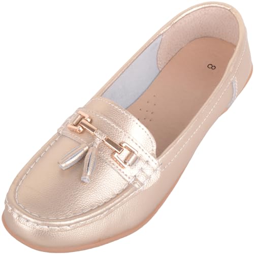 Taglie: 8 - 12 ABSOLUTE FOOTWEAR Mocassini/Scarpe da Barca/Scarpe da Barca Casual in Pelle da Donna - Oro - UK 6