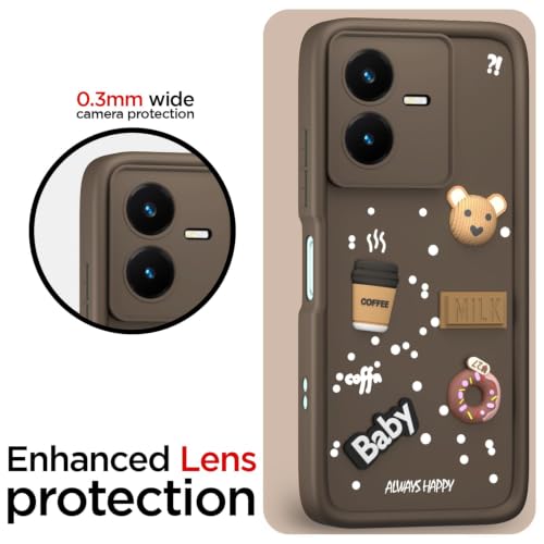 Image of Bintage Cute Fun Ball | Taddy Cartoon 3D Smiley Coffee Cup | Milk Donut | Full Camera Protection Back Cover Compatible for Vivo V2207 / Vivo Y22 - Brown