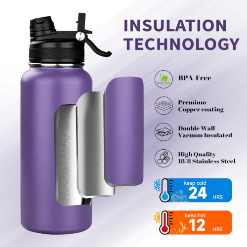 Image of 32 oz Insulated Water Bottle with Leak-proof 2-in-1 Straw and Spout Lid,Stainless Steel Sports Water Bottle with Handle,Double Wall Vacuum Metal Water Flask for Travel Camping School(Purple,1)