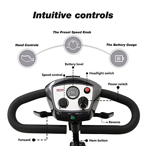 4 Wheel Powered Folding Mobility Scooter - 300 lbs Capacity Motorized Scooter for Adults Electric Medical Scooter Compact for Travel - Front & Rear LED Light (Metallic Grey)