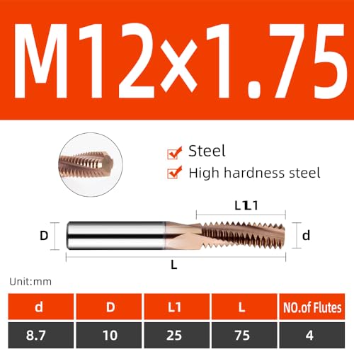 Image of high Hardness Steel Special CNC Thread milling Cutter HRC65 Degree Carbide Coated Thread milling Cutter Metric -M12x1.75