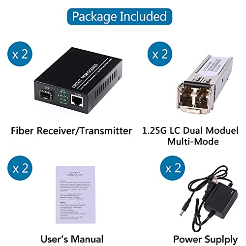 A Pair Of Fiber Transceiver, 1.25G/S Bidi Gigabit Multi-Mode Sfp Ethernet Media Converter With 2Pcs Lc Dual Module Included, 10/100/1000Base-Tx To 1000Base-Sx Smf Rj45 To Sfp Slot Up To 550M #TOP1