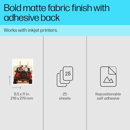 Image of HP Picture Stickers 8.5x11in,25 sheets Self-Adhesive, Easily repositionable, Matte Photo Stickers. Print, Peel & Stick All Inkjet printers and craft cutters. (8L1U9A)