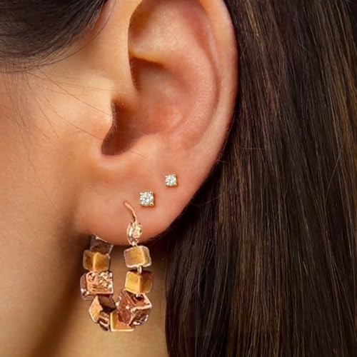 Gold Hoop Earrings, Circle Vintage Earrings with Brown Square Beaded Design, Boho Style, Perfect for Women's Daily Wear and Special Occasions3