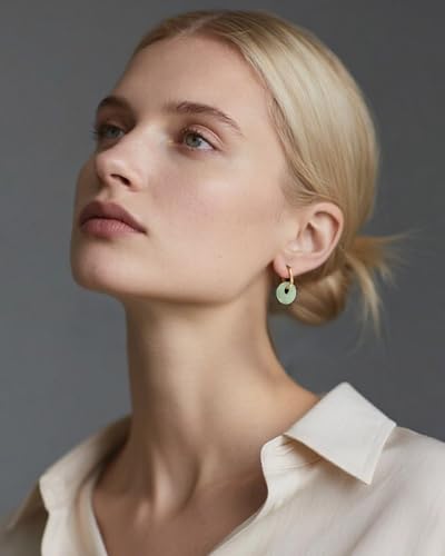 Jade Earrings for Women, 14K Gold Plated Aventurine Crystal Huggie Hoop Earring for Trendy Green Jade Hoop Dangle Jewelry4