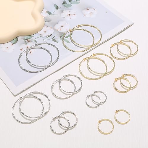 CASSIECA 10 Pairs Clip On Hoop Earrings Stainless Steel Clip On Earrings for Women No Piercing Fake Hoop Earrings Spring Hoop Earrings for Non-Pierced Ears 25mm 30mm 40mm 50mm 60mm4