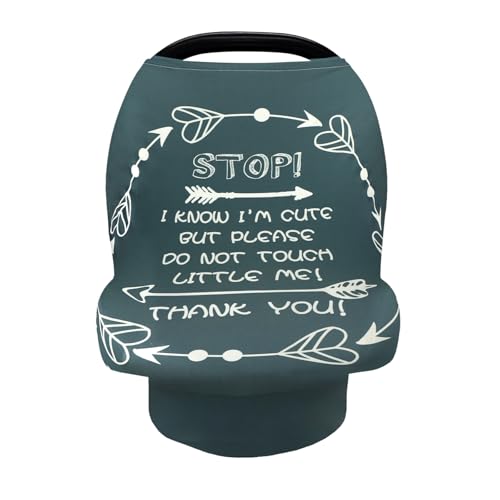 Image of SWESEN Baby Car Seat Cover for Boys Girls, No Touching Sign Car Seat Canopy, Multiuse Nursing Covers, Green Infant Carrier Cover Summer, Breastfeeding Scarf Newborn, Ultra-Soft Breathable, Green