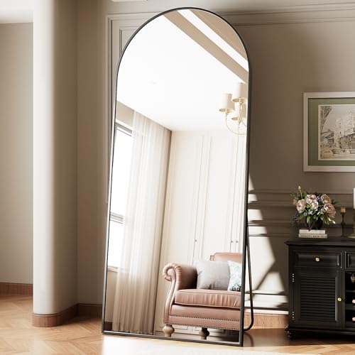 Image of Mirror Full Length, 78 inchx35 inch Oversized Arched Floor Full Length Mirror with Stand, Room Decor Big Full Body Floor Mirror with HD Tempered Glass Aluminum Frame for Bedroom Living Room, Black
