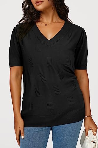 Image of Arach&Cloz Women's Lightweight Spring Summer Sweater Tops Casual Short Sleeve Blouses Shirts