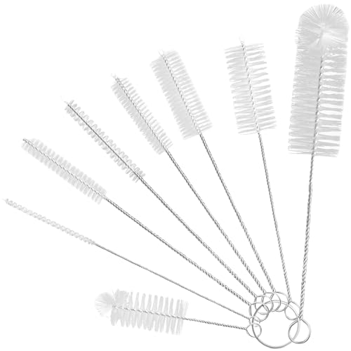 8 Pcs Small Bottle Brushes, Nylon Straw Cleaner Pipe Brushes Set for Washing Narrow Neck Water Bottles Jars Teapot Spout (White)