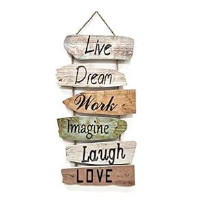 no-branded Hanging Wall Sign Rustic Wooden Wall Sign (Live, Dream, Work, Imagine, Laugh, Love) Wood Wall Decoration for…