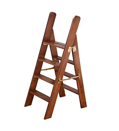 Stepladders Solid Wood Ladder Multi-function Stairway Chair Folding Step Stool with 4 Steps for Home - 2 Colors (color : A)