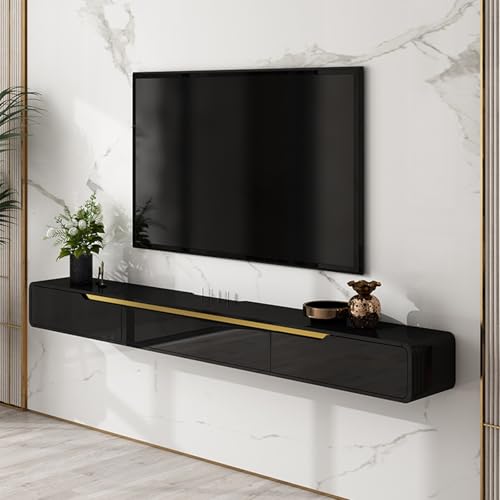 Console multimédia murale grise 150cm étagère audio/vidéo salon