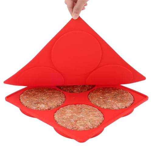 EverWinSR Silicone Burger Patty Maker & Freezer Tray Grilling Cookware 4-Cavity Mold with Airtight Lid Make 4 Perfect 4.7-Inch Patties at Once for Easy BBQ Prep & Freezer Storage
