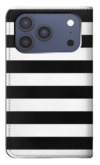 Housse cuir iPhone 17 Pro rayée noir et blanc etui à clapet chic