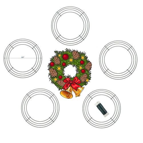 10 Inch Christmas Green Wire Wreath Frame,5 Pack Metal Front Door Wreath Round Form Iron Ring for Christmas, New Year Decors, Crafts, DIY, Holidays, Events