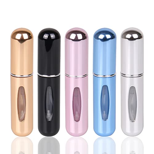 5 Piezas Atomizadores de Perfume Portátiles de 5 ml, Minibotellas de Perfume Recargables de Viaje, Botellas de Spray con Ventana Visual, Botellas de Spray para Monedero, Equipaje, Viajes de Negocios Cover