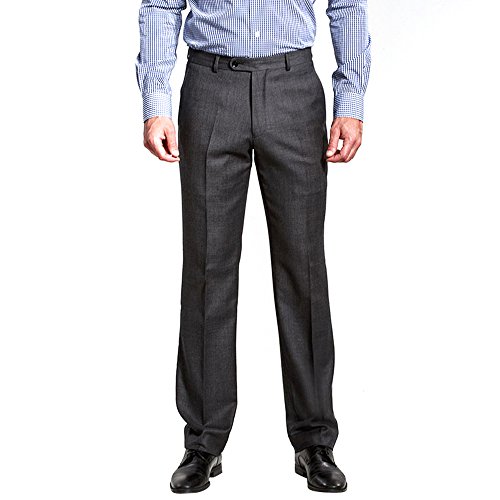 HBDesign Men's Casual Slim Fit Flat Front Straight Pleated Dark Grey Iron Free Pant