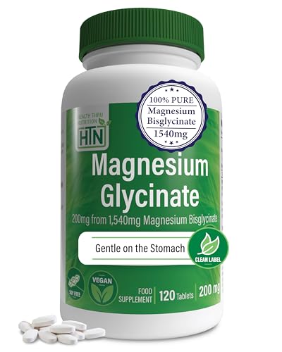 Magnesium Glycinate 200mg from 1 540mg Fully Reacted Chelated Magnesium Bisglycinate | High Absorption | Relaxation & Nerve Function Supplement | Non-GMO 120 Coated Tablets | by Health Thru Nutrition