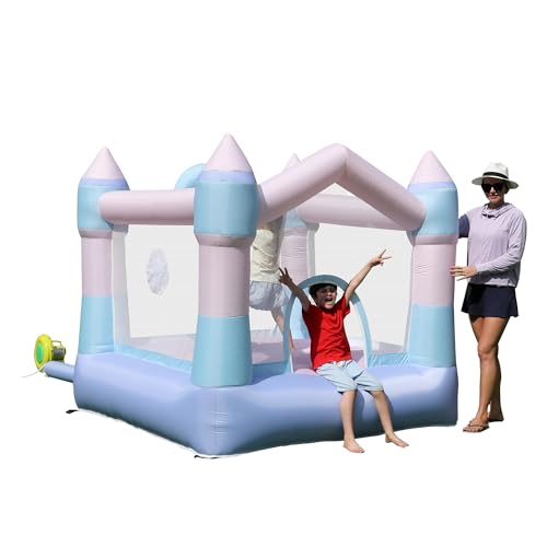 INFLATEFLY Bounce House Inflatable Bouncer with Blower, Colorful Bouncy Castle with Basketball Hoop and Sticky Ball Game for Kids 3-8