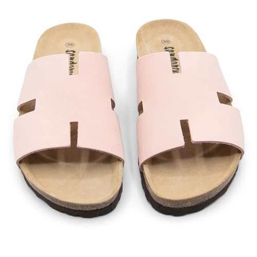 Sandgrens Handmade Unisex Cork Slides | European Top Grain Leather Sandals with Soft Suede Footbed and EVA Rubber Sole | Avila4