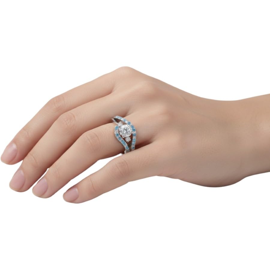 Image of Choose Your Gemstone Swirl 3 Stone Diamond CZ Engagement Ring 925 Sterling Silver Round Shape Side Stone Engagement Rings for Women, Girls and Ladies US Size 4 to 12