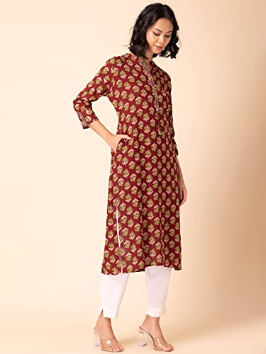 Image of Indya Women Maroon Batik Boota Print Rayon Kurta