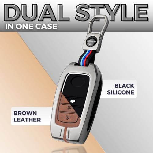Image of KEYCEPT Metal Key Cover for 3 Button Toyota Innova Hycross | Fortuner | Hilux | Innova Crysta | Fortuner Legender | Land Cruiser | Suzuki Invicto Smart Key (Dual Black & Tan)